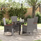 vidaXL Tuin Eettafel Set met kussen 5 pcs Grijs poly rattan, Tuin en Terras, Verzenden, Nieuw