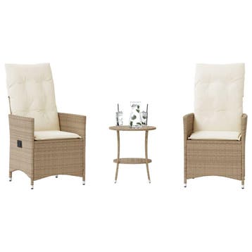 vidaXL 3-delige Bistroset met kussens poly rattan beige, Tuin en Terras, Verzenden, Nieuw