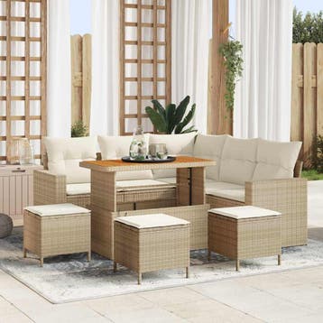 vidaXL Tuinbank Set 9 pcs Beige poly rattan, Verzenden, Nieuw