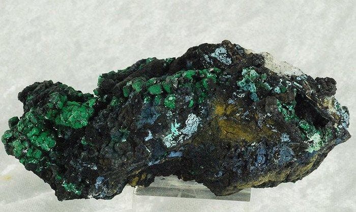 Malachiet en heterogeniet Kristallen op matrix - Hoogte: 57, Verzamelen, Mineralen en Fossielen