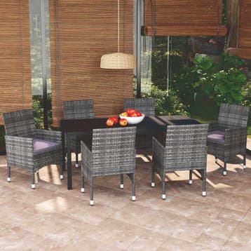 vidaXL 7-delige Tuinset met kussens poly rattan grijs, Verzenden, Nieuw