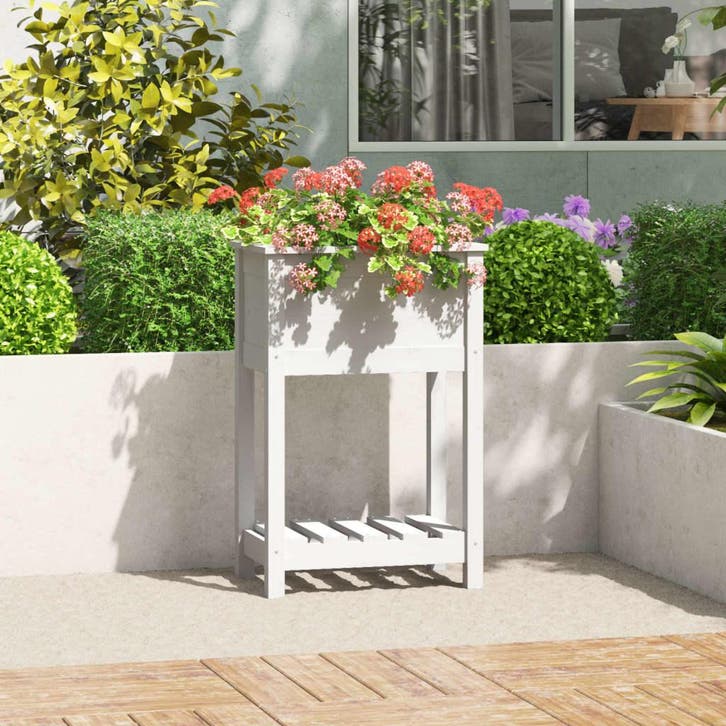 vidaXL Plantenbak met schap 54x34,5x81 cm massief grenenhout, Jardin & Terrasse, Pots de fleurs, Envoi
