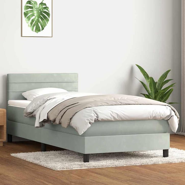 vidaXL Boxspring met matras fluweel lichtgrijs 90x210 cm, Maison & Meubles, Chambre à coucher | Lits, Envoi