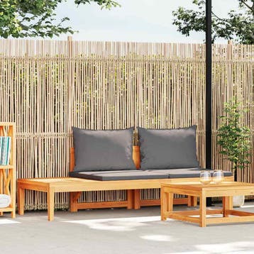 vidaXL Tuinbank met tafel en donkergrijze kussens massief, Verzenden