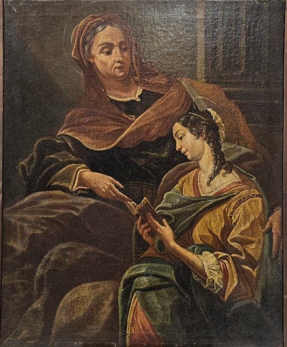 Italiaanse school (XVIII) - Santa Ana enseñando a leer a la, Antiek en Kunst, Kunst | Schilderijen | Klassiek