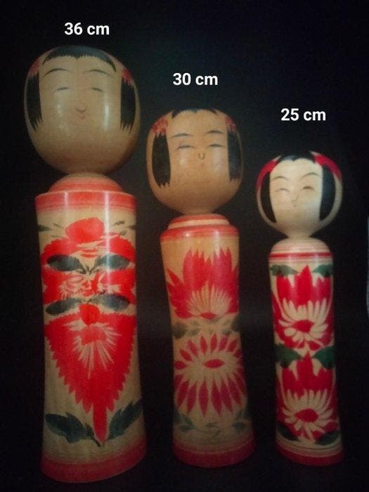 Figurine (6) - Six kokeshi Naruko traditionnelles, de, Antiek en Kunst, Curiosa en Brocante