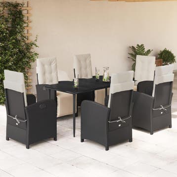 vidaXL 7-delige Tuinset met kussens poly rattan zwart, Verzenden, Tuinset