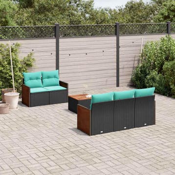 vidaXL 6-delige tuinbankset met kussens van zwart polyrotan, Verzenden, Nieuw