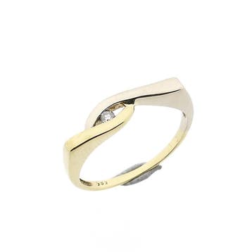 Bicolor gouden ring met diamant; 0,02 ct., Handtassen en Accessoires, Ringen, Gebruikt, Ophalen of Verzenden, 17 tot 18, Met edelsteen