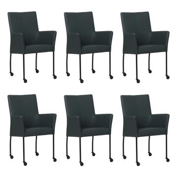 Set van 6 Leren eetkamerstoelen Comfort met wieltjes en, Maison & Meubles, Chaises, Ophalen of Verzenden