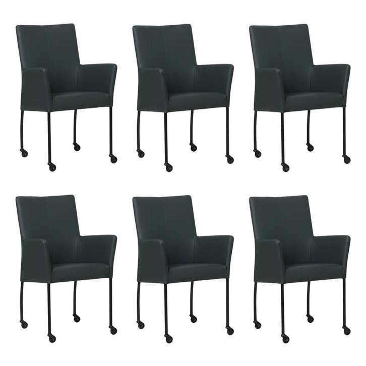 Set van 6 Leren eetkamerstoelen Comfort met wieltjes en, Huis en Inrichting, Stoelen, Nieuw, Eén, Leer, Ophalen of Verzenden