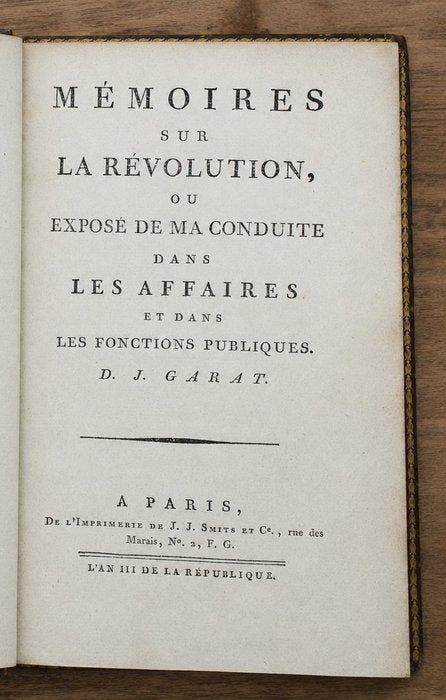 Garat - Mémoires sur la Révolution - 1794, Antiek en Kunst, Antiek | Boeken en Manuscripten