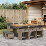 vidaXL 11-delige Tuinset met kussens poly rattan grijs, Verzenden, Nieuw, Tuinset