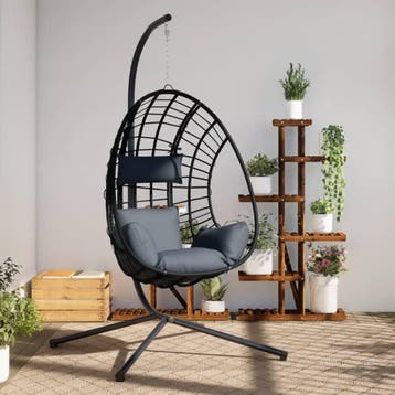 vidaXL Hangstoel met standaard rattan en staal, Verzenden