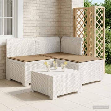 vidaXL 3-Zits Tu bank met Kussens Rattan Look 3-zits PP Wit, Verzenden, Nieuw