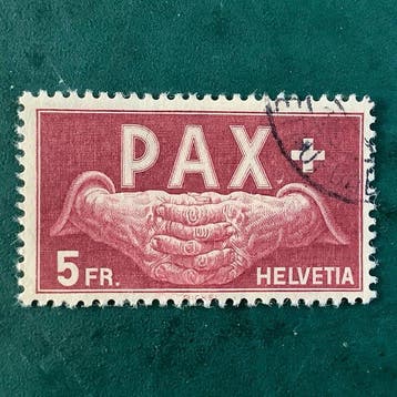 Suisse 1945 - 5 Fr PAX - approuvé - Michel 458, Gestempeld