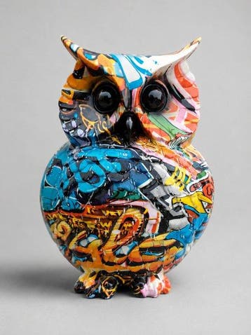 Beeld, street Art owl - 22 cm - polyresin