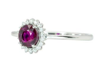 Ring - 14 karaat Witgoud, Diep purperrood (Birma, geen, Nieuw