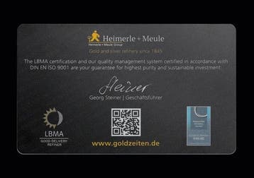 1 gram - Goud .999 - Heimerle + Meule - Verzegeld (Zonder