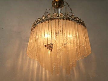 Lampe à suspendre - Lampe de plafond - Cristal, Laiton,, Antiquités & Art