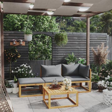 vidaXL 4-delige Loungeset met kussens massief acaciahout, Tuin en Terras, Verzenden, Nieuw, Loungeset
