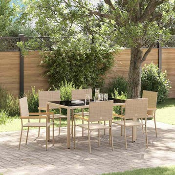vidaXL Tuin Eettafel Set 7 pcs Beige poly rattan, Verzenden