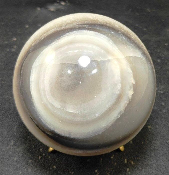 Banded Onyx Natuursteen Bol - Hoogte: 100 mm - Breedte: 100, Verzamelen, Mineralen en Fossielen