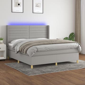 vidaXL Boxspring met matras en LED stof lichtgrijs 160x200, Verzenden