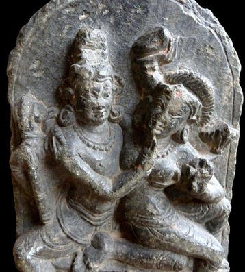 Oud-Aziatisch Stele van Shiva en Parvati - India,
