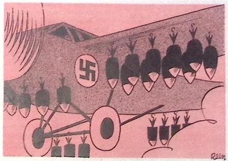 Duitsland bouwt bommenwerpers op spotprent (lijst optie), Antiek en Kunst, Kunst | Litho's en Zeefdrukken, Verzenden