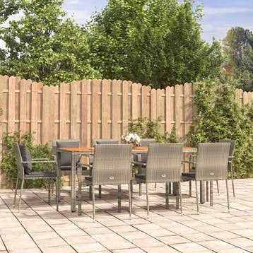vidaXL 9-delige Tuinset met kussens poly rattan grijs, Verzenden, Nieuw