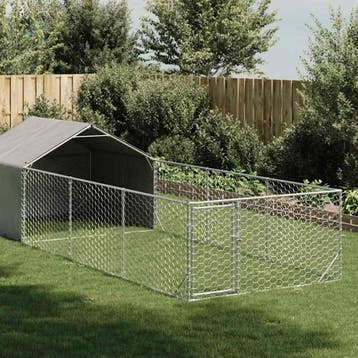 vidaXL Hondenkennel met ren 6x2x1,5 m gegalvaniseerd staal, Verzenden