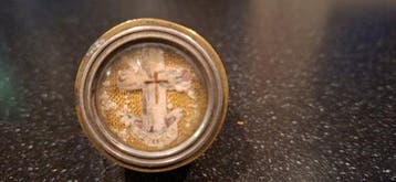 Antiek Reliekhouder - Messing, Glas, Textiel - 1850-1900 -