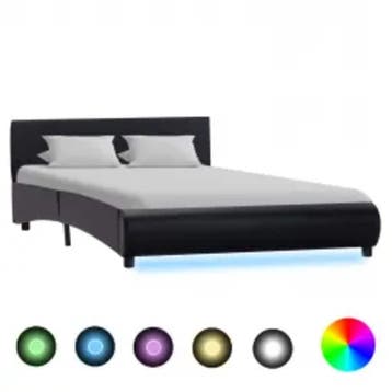 vidaXL Bedframe met LED kunstleer zwart 140x200 cm, Huis en Inrichting, Verzenden, Nieuw