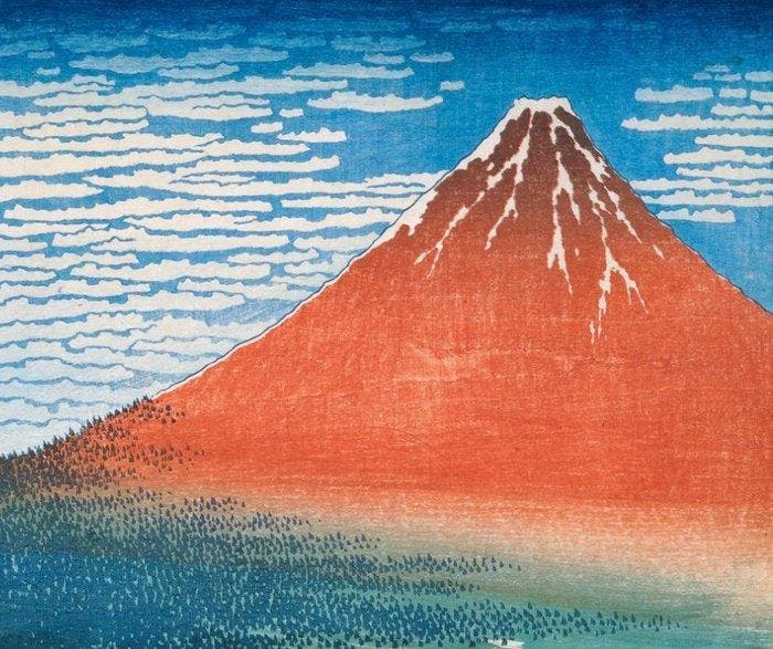 Katsushika Hokusai - “Red Fuji, 1830-1832”., Antiek en Kunst, Kunst | Tekeningen en Fotografie