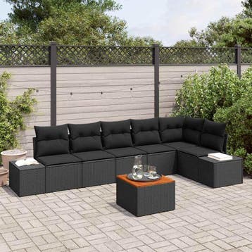 vidaXL Tuinbank Set 7 st Zwart poly rattan, Tuin en Terras, Verzenden, Nieuw