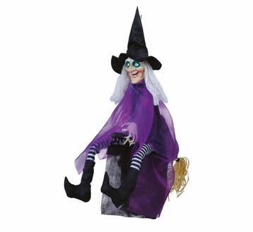 Halloween Hangdecoratie Heks Met Licht En Geluid 90cm, Verzenden, Nieuw