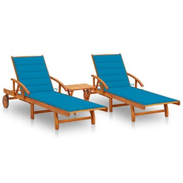 vidaXL Ligstoelen 2 st met tafel en kussens massief, Verzenden, Nieuw