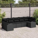 vidaXL Tuinbank Set met kussen 7 pcs Zwart Poly Riet, Verzenden, Nieuw