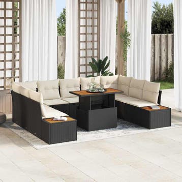 vidaXL Tuinbank Set 10 st Zwart poly rattan, Verzenden, Nieuw