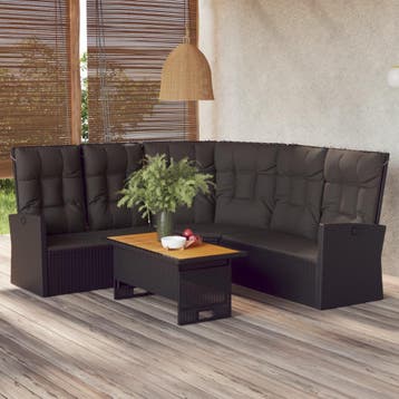 vidaXL 2-delige Loungeset met kussens poly rattan zwart, Verzenden, Nieuw, Loungeset