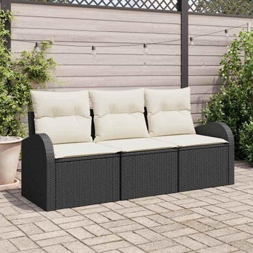 vidaXL Tuinbank Set 3 st Zwart en wit Poly rattan, Tuin en Terras, Verzenden, Nieuw