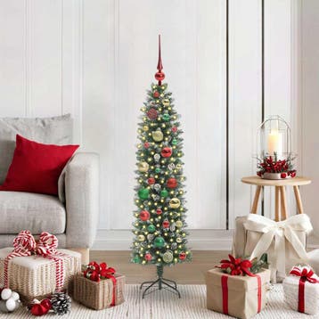 vidaXL Kunstmatige slanke kerstboom Groen en Wit 120 cm, Verzenden