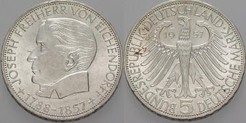5 duitse Mark 1957 J 5 Mark Gedenkmunten Bondsrepubliek D..., Verzenden