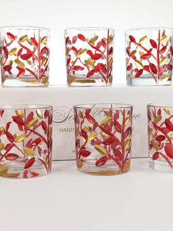 Secoloventesimo - Drinkservies (6) - Bladeren roodgouden