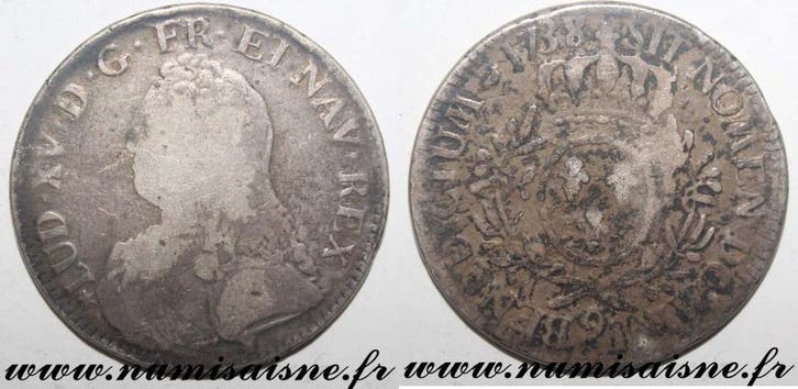 Écu France Frankreich Gad 321 Louis Xv Ecu Mit Olivenzwei.., Timbres & Monnaies, Monnaies | Europe | Monnaies non-euro, Envoi