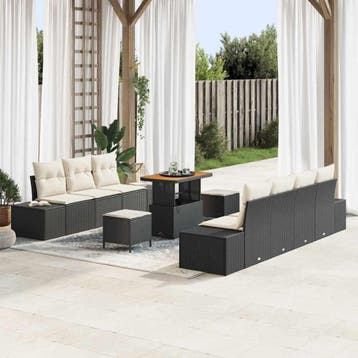 vidaXL Tuinbank Set 10 st 9-Aantal zitplaatsen Zwart Poly, Verzenden, Nieuw