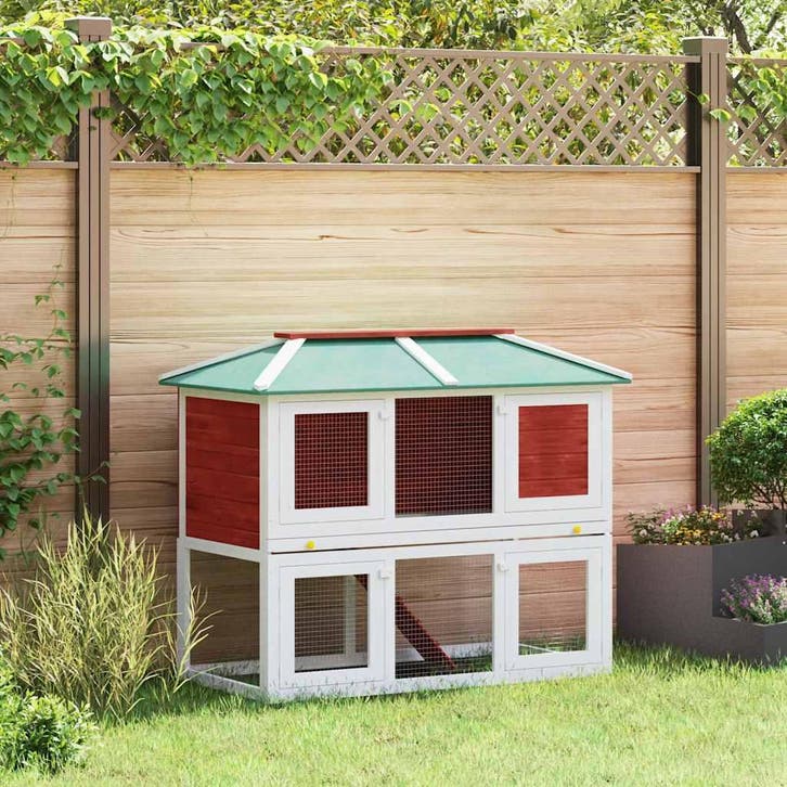 vidaXL Konijnenhok twee verdiepingen hout rood, Animaux & Accessoires, Rongeurs & Lapins | Cages & Clapiers, Envoi