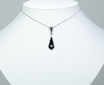- Art déco - argent 835 - onyx - diamant - Collier avec