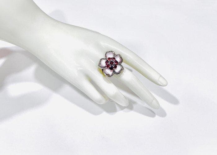 Zonder minimumprijs - Ring Zilver - granaat, parelmoer, Bijoux, Sacs & Beauté, Bagues